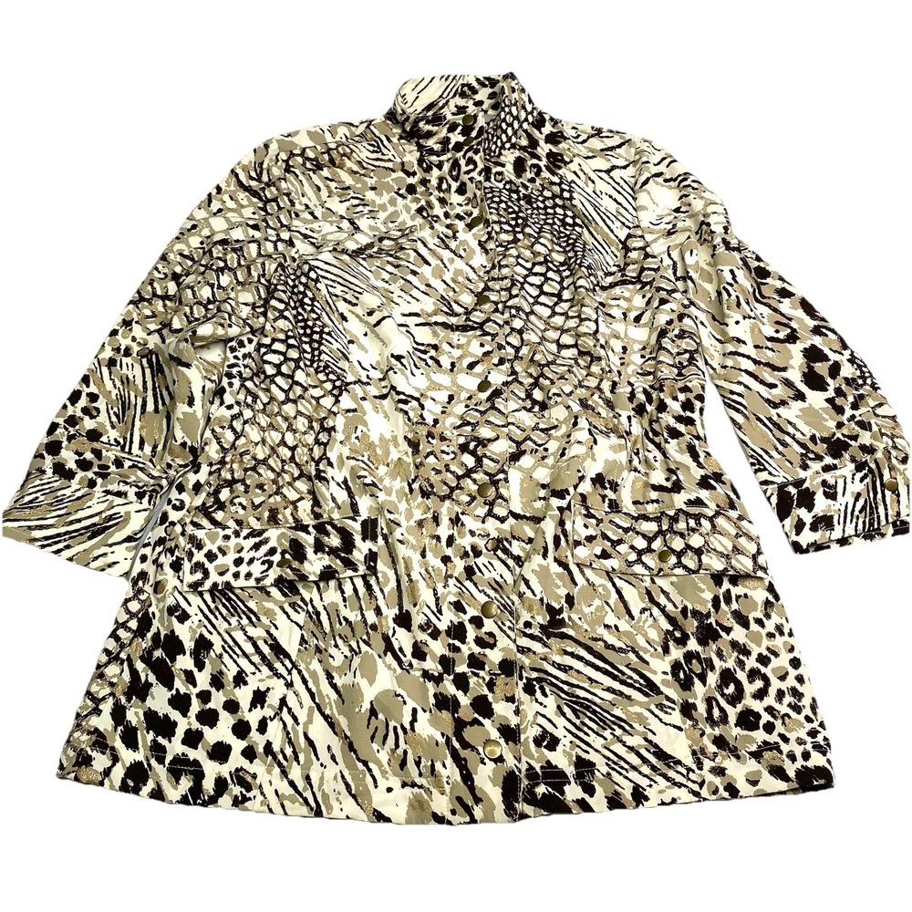 Zenergy by Chicos Animal Print Metallic Gold Zip Jacket Women Size 0 XS S